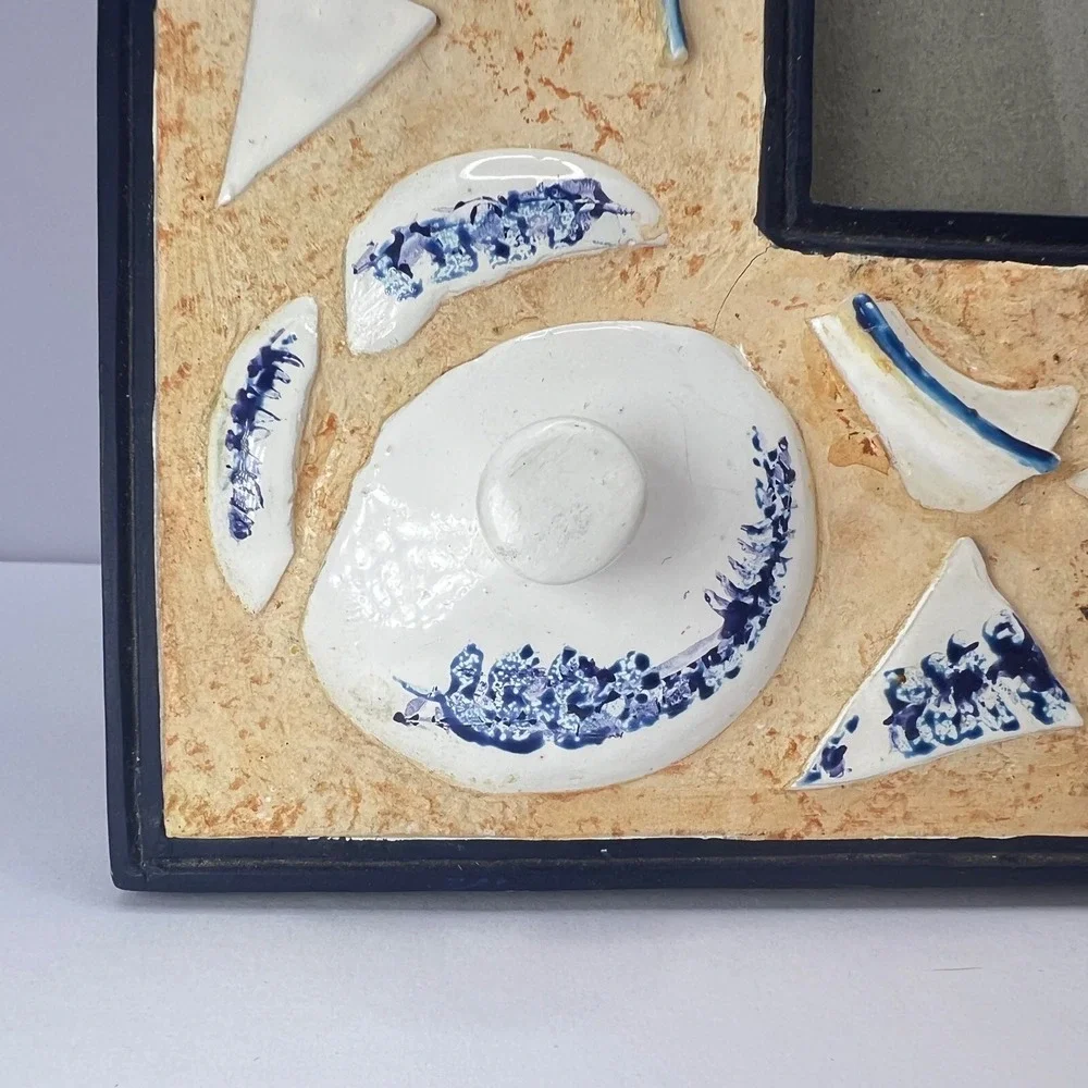 Blue & White Mosaic Broken‎ Teapot Picture Frame 3x5 Shabby Chic Cottage Artisan